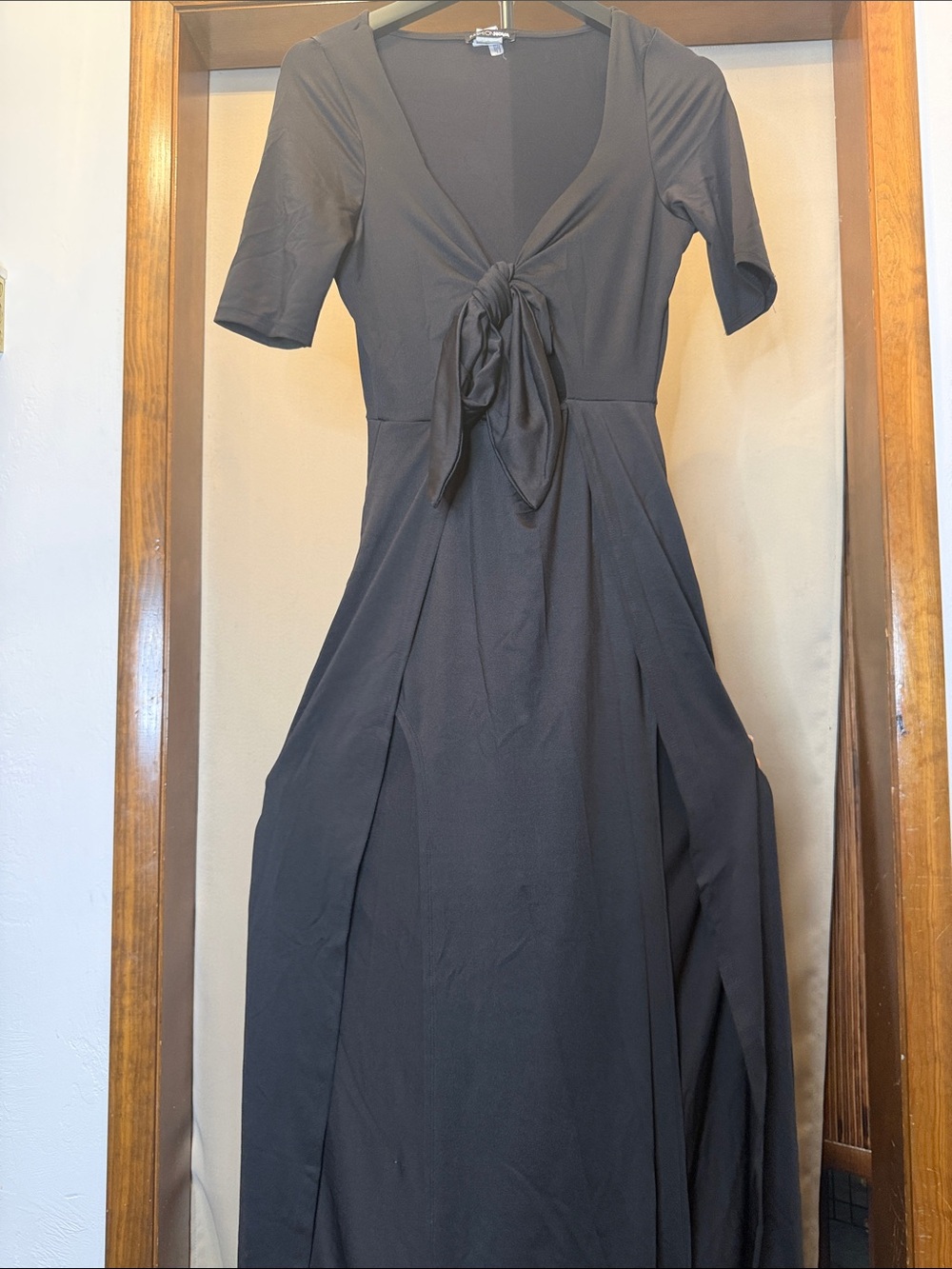 Fashion Nova Black Tie-Front Maxi Dress